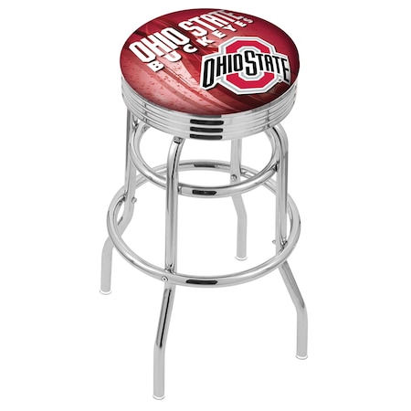 Holland Bar Stool Co 30" Chrome 2-Ring Ohio State Swivel Bar Stool, Accent Ring L7C3C30OhioSt-D2
